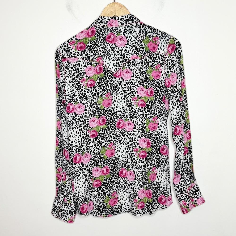 Ariat Rose Floral Leopard Snap Western Shirt Womens Small Cowgirl Rodeo Country - Picture 7 of 8